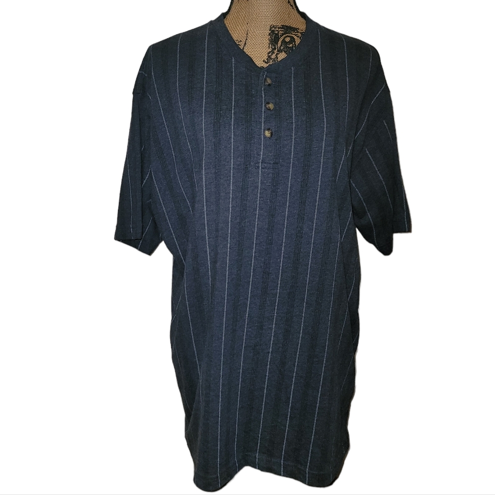 Basic Equipment Henley 3 Button Neckline Casual Shirt Tee Mens Size XLARGE Blue